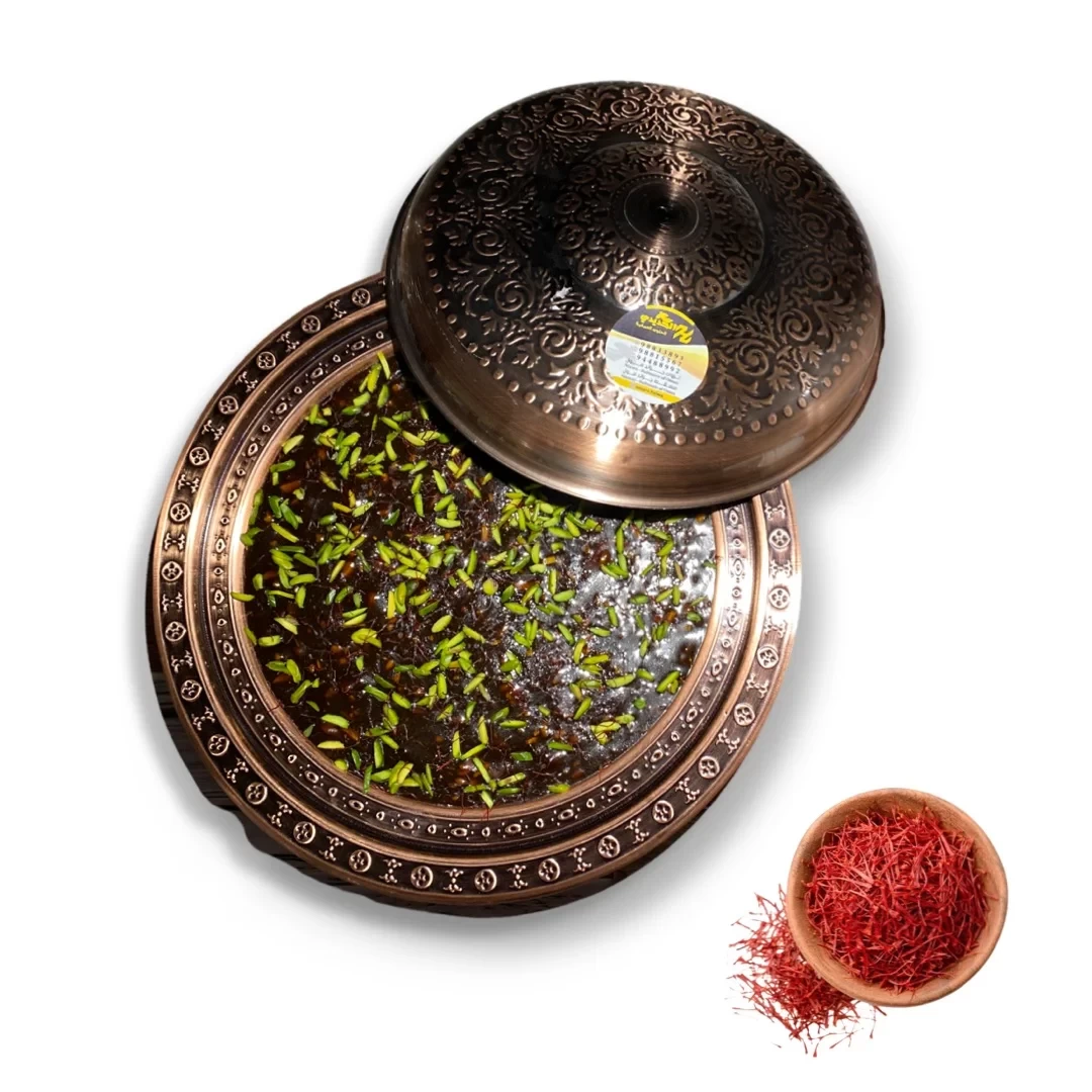 حلوى عمانية بالزعفران – إناء ستيل برونزي مع غطاء 2 كيلوجرام